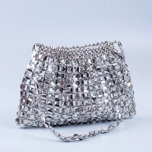 Handmade Flat Beads Woven Large Dumpling Fashion Trendy One-shoulder Handbag