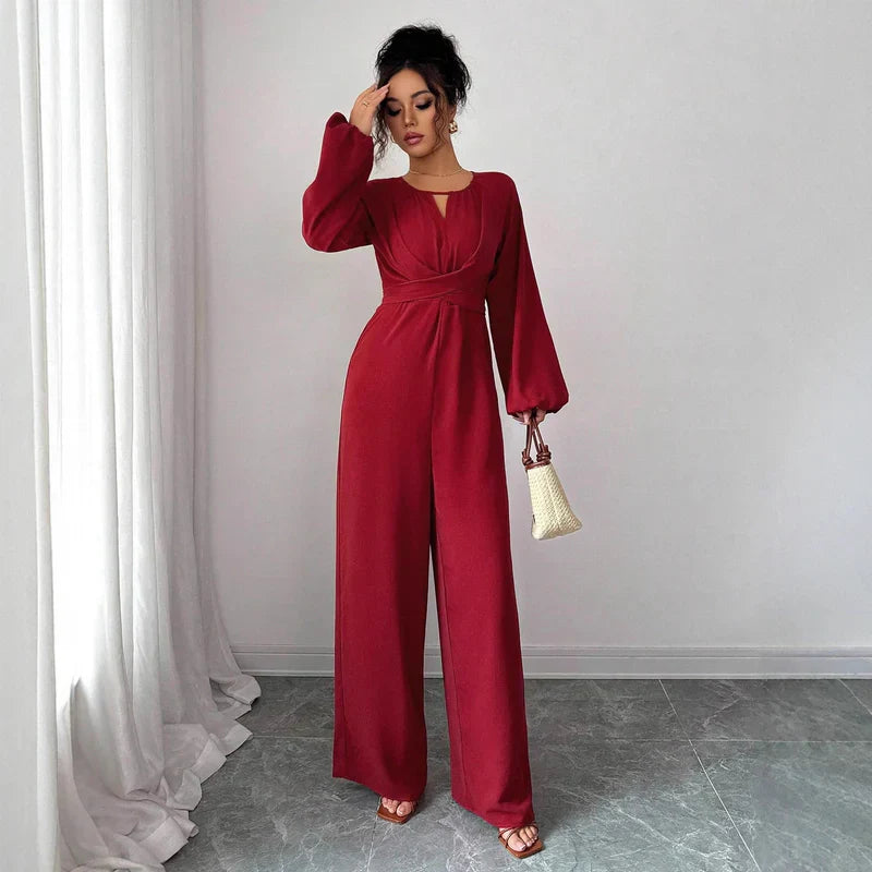 Women’s Elegant Puff-Sleeve Wide-Leg Jumpsuit