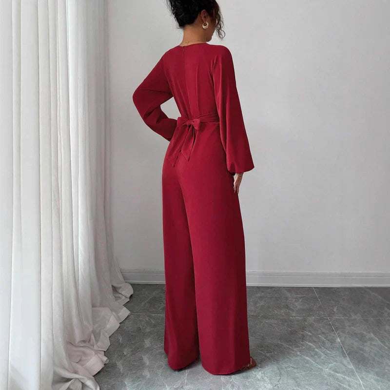 Women’s Elegant Puff-Sleeve Wide-Leg Jumpsuit